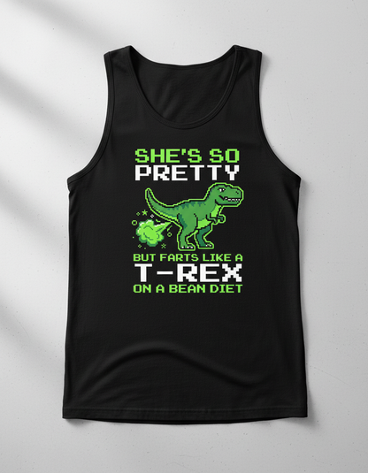 Funny T-Rex Farting Pixel Art Quote Tank Top - Black