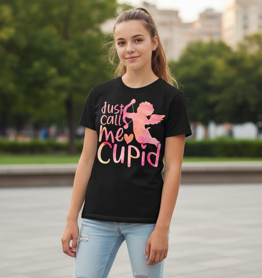 Just Call Me Cupid cupid Youth T-Shirt Black lifestyle mockup