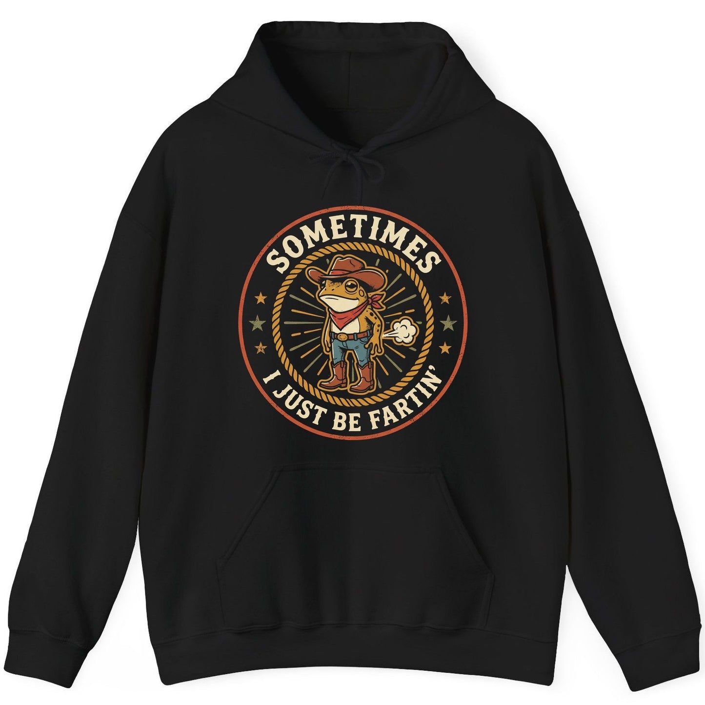 Sometimes I Just Be Fartin' cowboy frog Hoodie Black product mockup