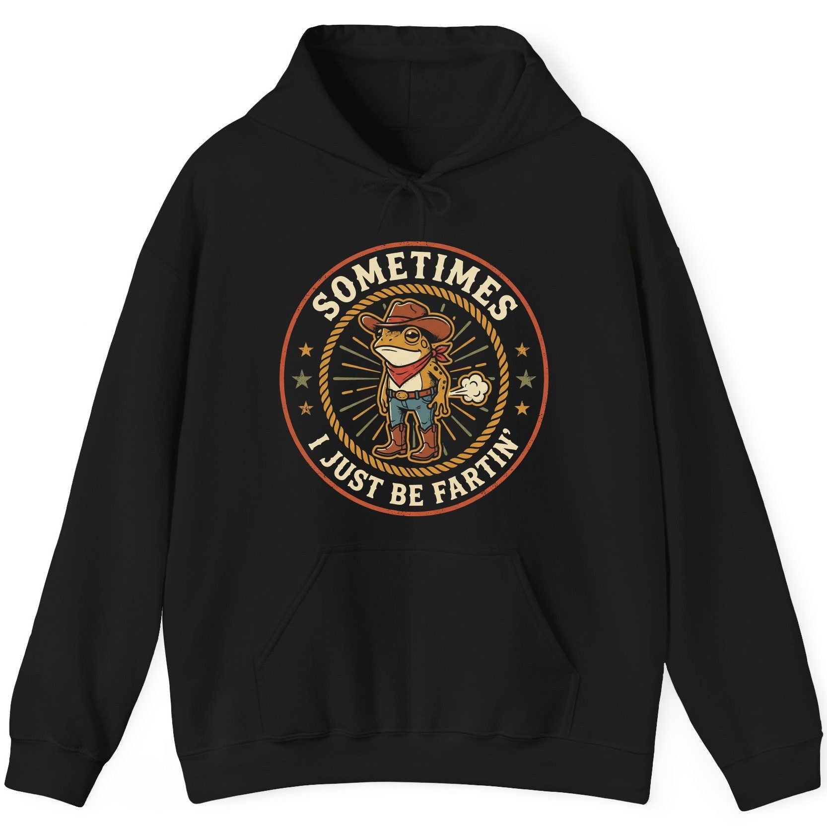 Sometimes I Just Be Fartin' cowboy frog Hoodie Black product mockup