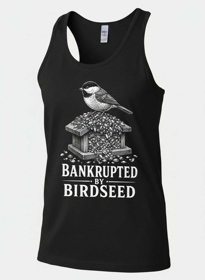 Bankrupted By Birdseed Funny Tank Top - product mockup - Black