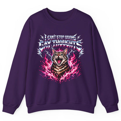 I Can't Stop Having Gay Thoughts cat Sweatshirt Purple product mockup