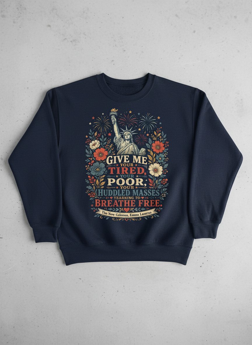 Breathe Free Patriotic Statue Liberty Vintage Sweatshirt - product mockup - Navy