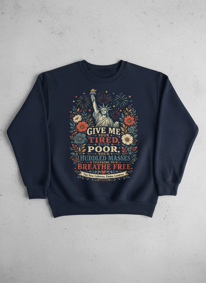 Breathe Free Patriotic Statue Liberty Vintage Sweatshirt - product mockup - Navy
