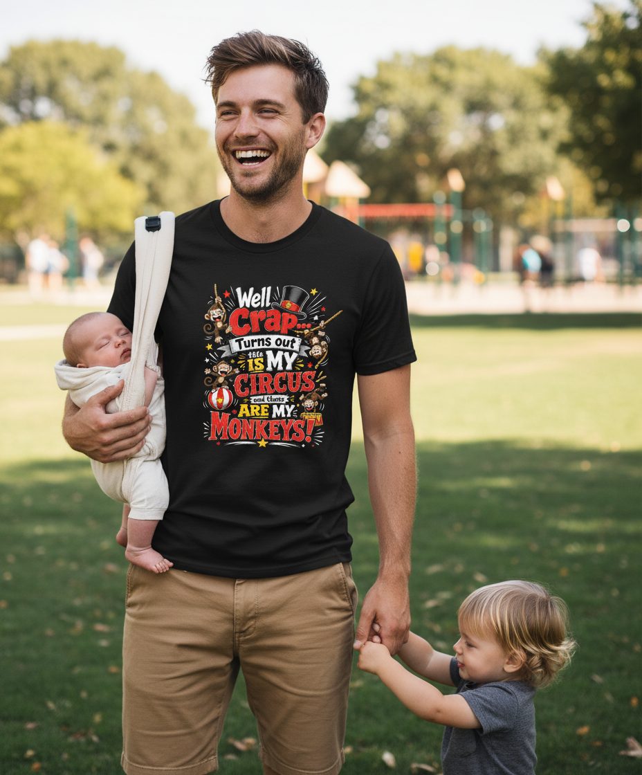 Well Crap Turns Out This IS MY CIRCUS and Those ARE MY Monkeys T-Shirt - lifestyle model mockup - Black