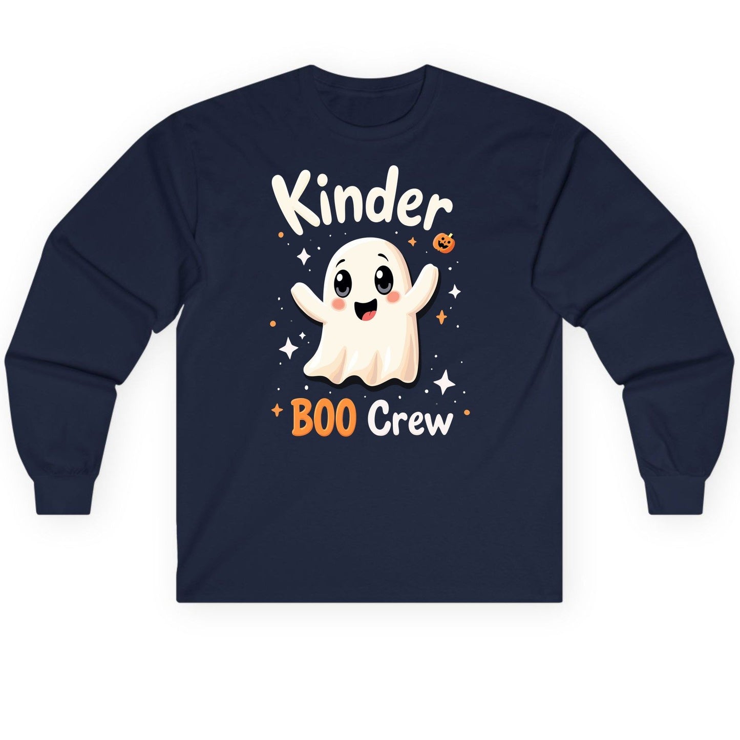 Kinder Boo Crew cute ghost Long Sleeve Tee Navy product mockup