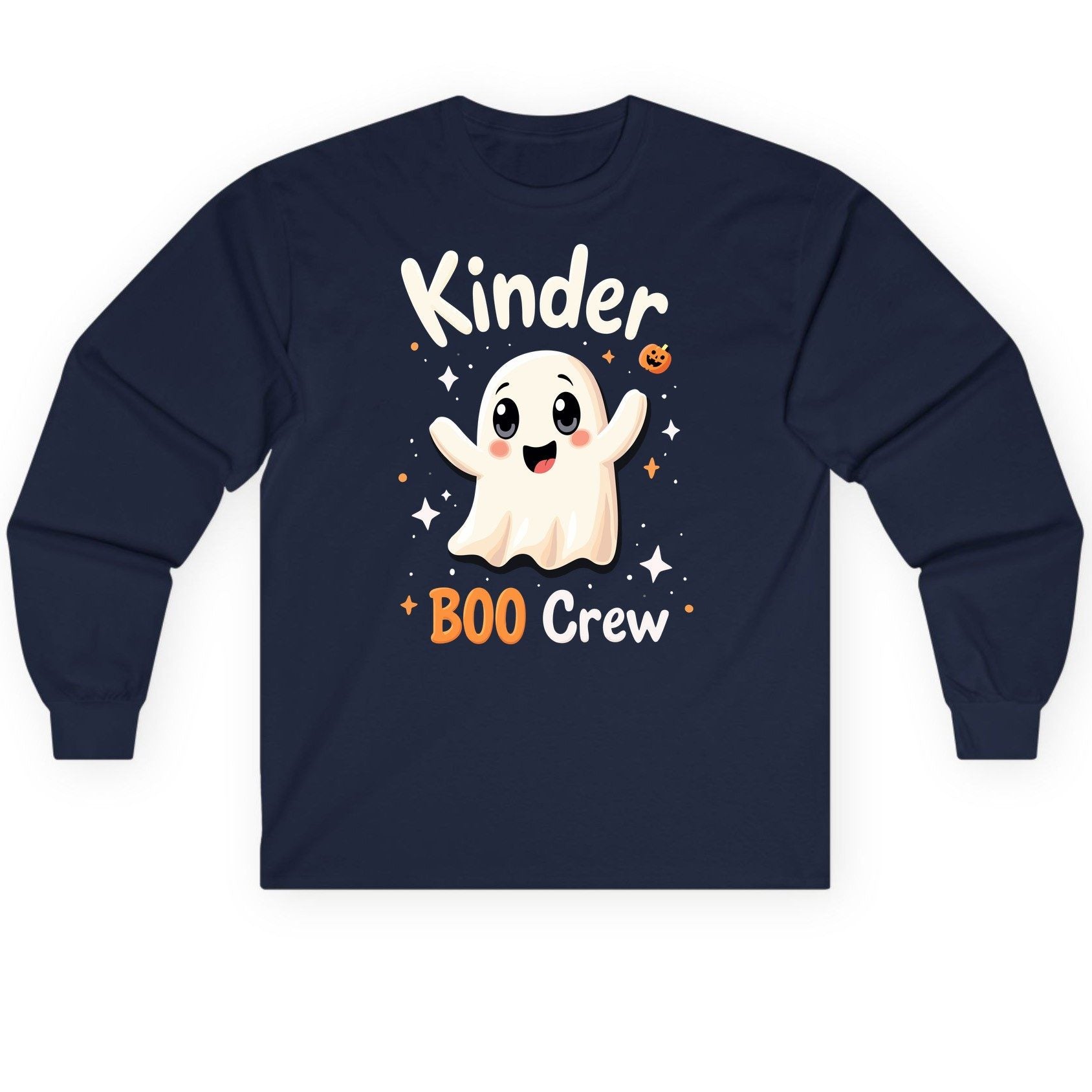 Kinder Boo Crew cute ghost Long Sleeve Tee Navy product mockup