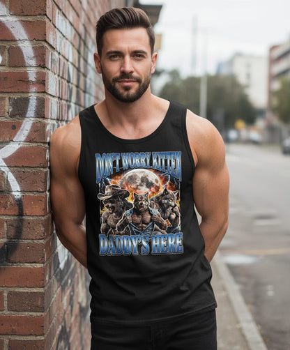 Don't Worry Kitten Daddy's Here werewolf Tank Top Black lifestyle mockup