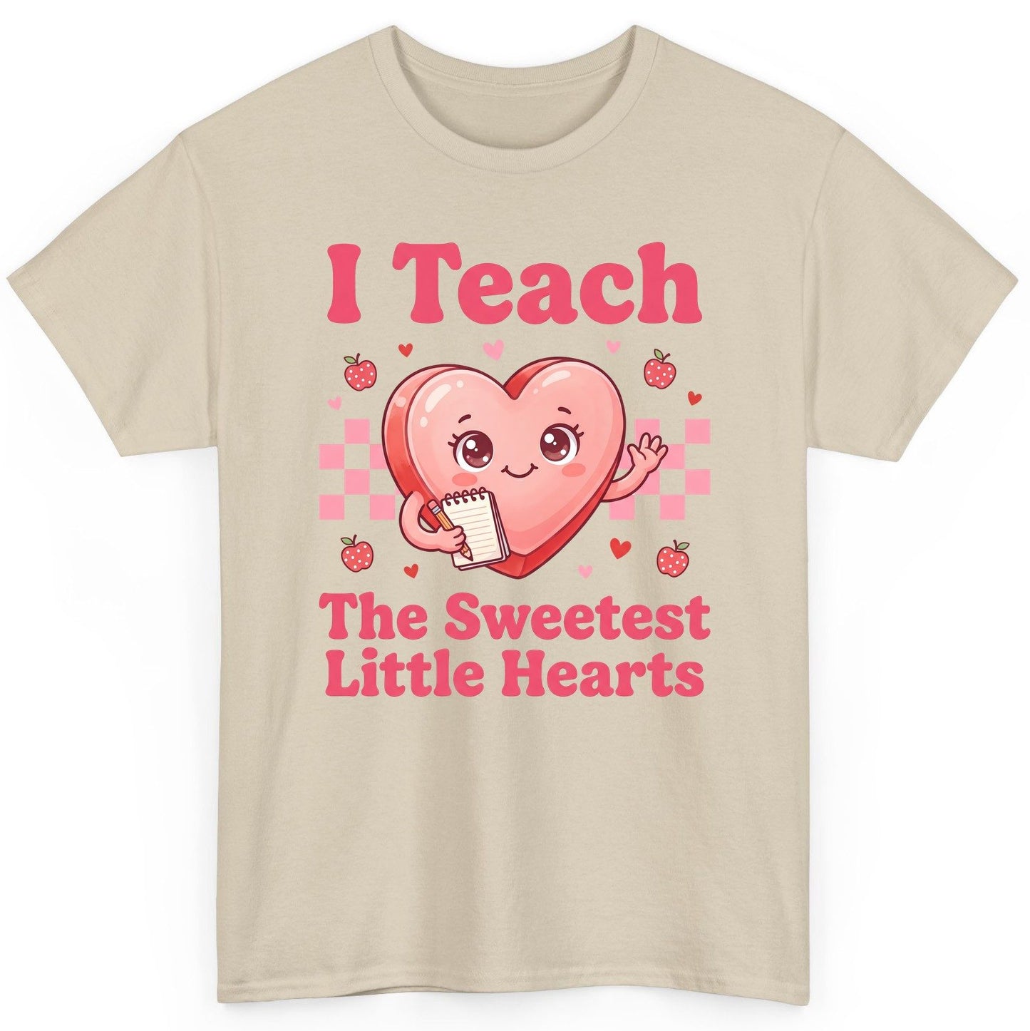 I Teach the Sweetest Little Hearts teacher T-Shirt Sand product mockup