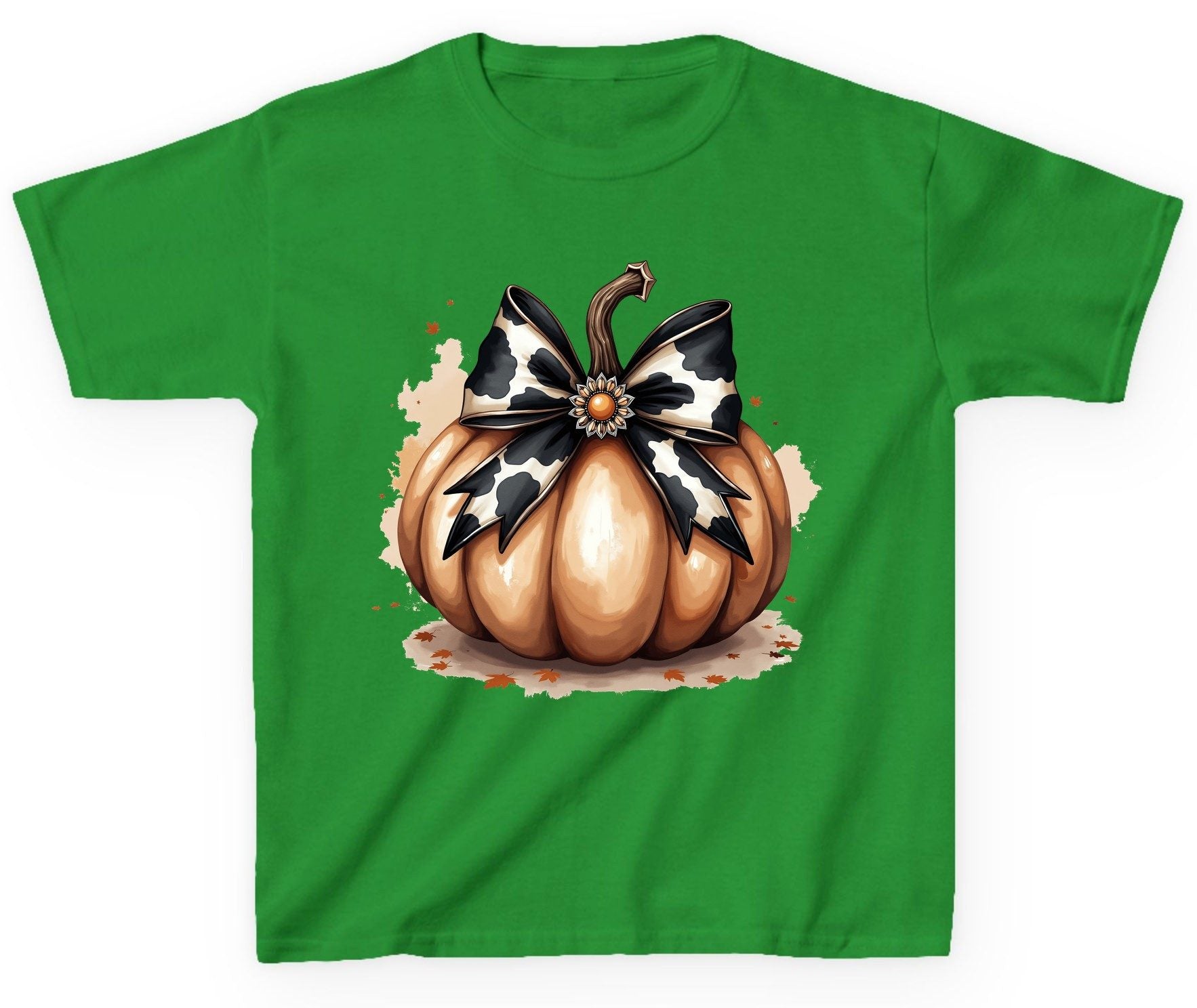 Cow Print Bow Pumpkin pumpkin Youth T-Shirt Irish Green product mockup