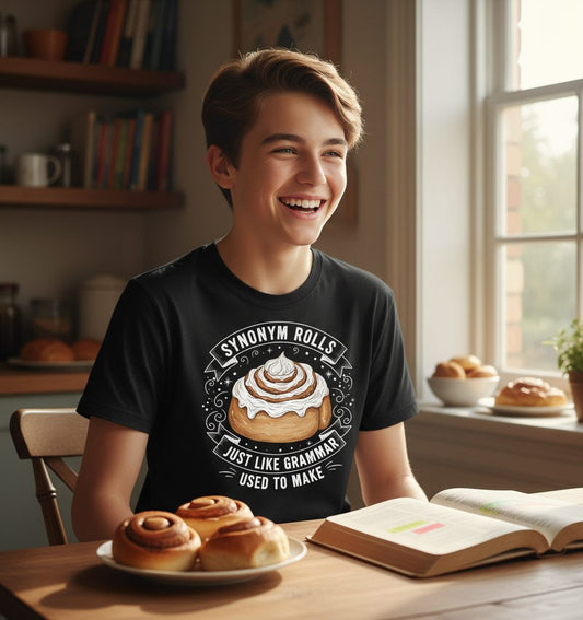Synonym Rolls Just Like Grammar Used to Make grammar pun Youth T-Shirt Black lifestyle mockup