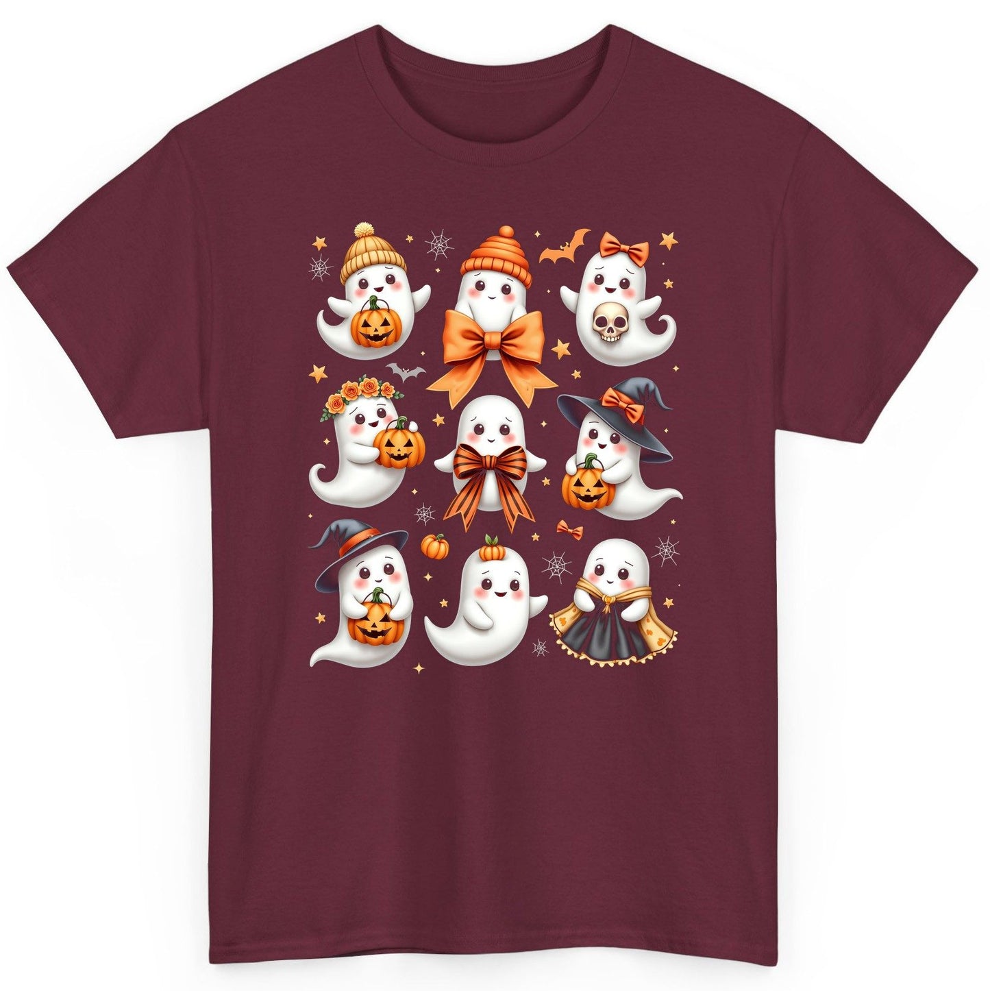 Cute Kawaii Ghosts Collection cute Halloween ghosts T-Shirt Maroon product mockup