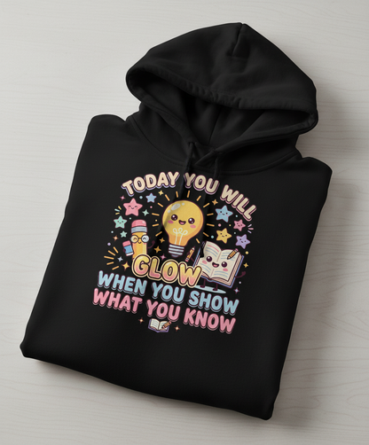 Kawaii School Characters 'Today You Will Glow' Motivational Design Hoodie - Black