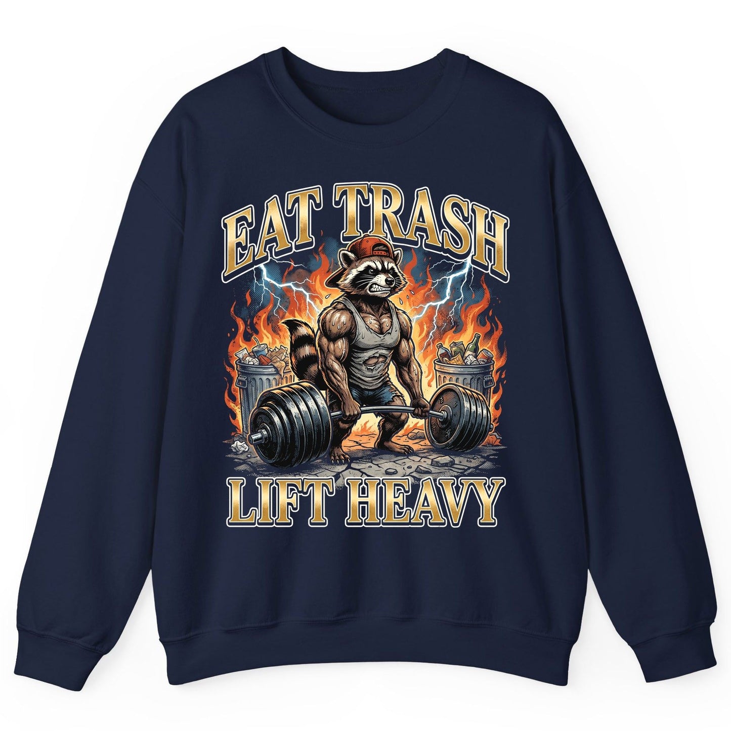 Eat Trash Lift Heavy raccoon Sweatshirt Navy product mockup