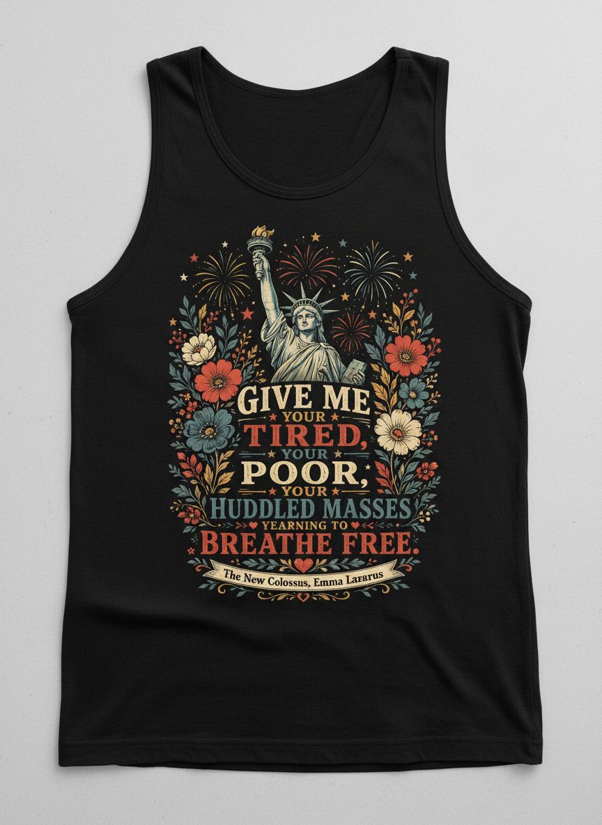 Breathe Free Patriotic Statue Liberty Vintage Americans Tank Top - product mockup - Black