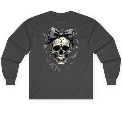 Gothic Skull with Bow gothic skull Long Sleeve Tee Dark Heather product mockup