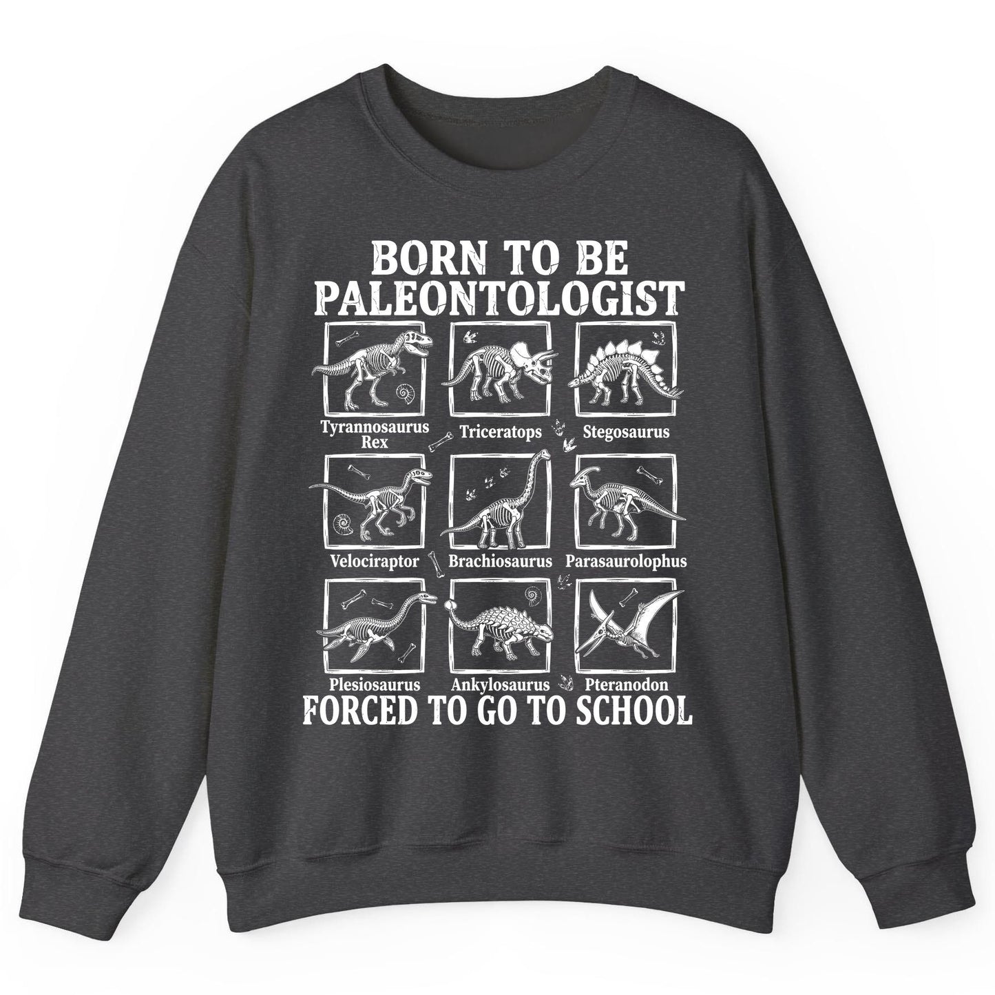 Born to Be Paleontologist Forced to Go to School dinosaurs Sweatshirt Dark Heather product mockup