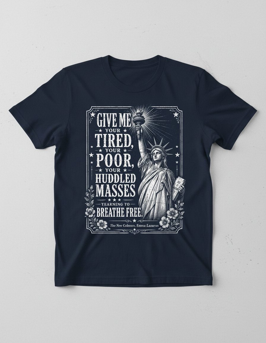 Give Me Your Tired Statue of Liberty Vintage Patriots T-Shirt - product mockup - Navy