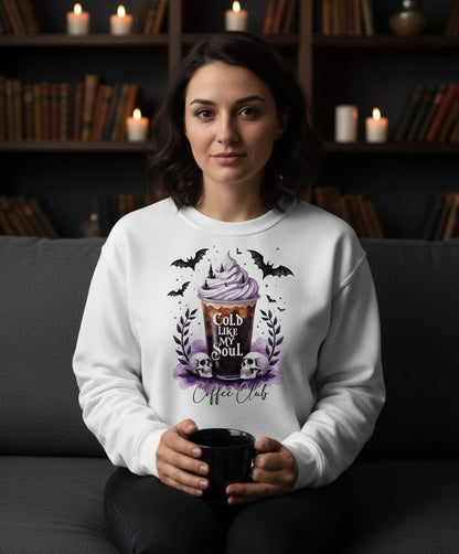 Cold Like My Soul gothic iced coffee Sweatshirt White lifestyle mockup