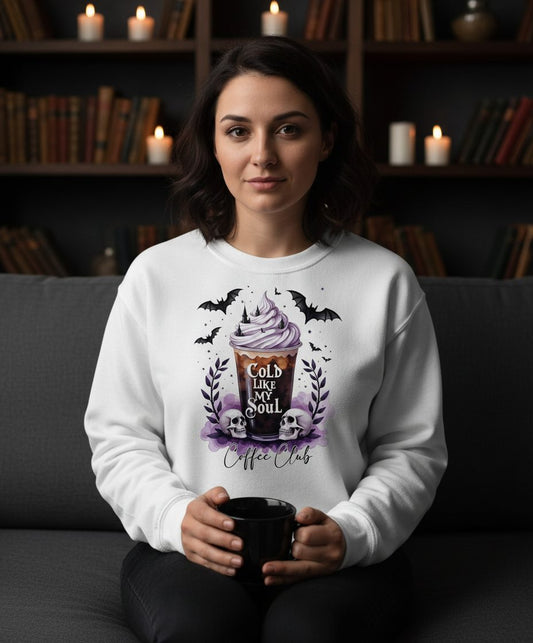 Cold Like My Soul gothic iced coffee Sweatshirt White lifestyle mockup