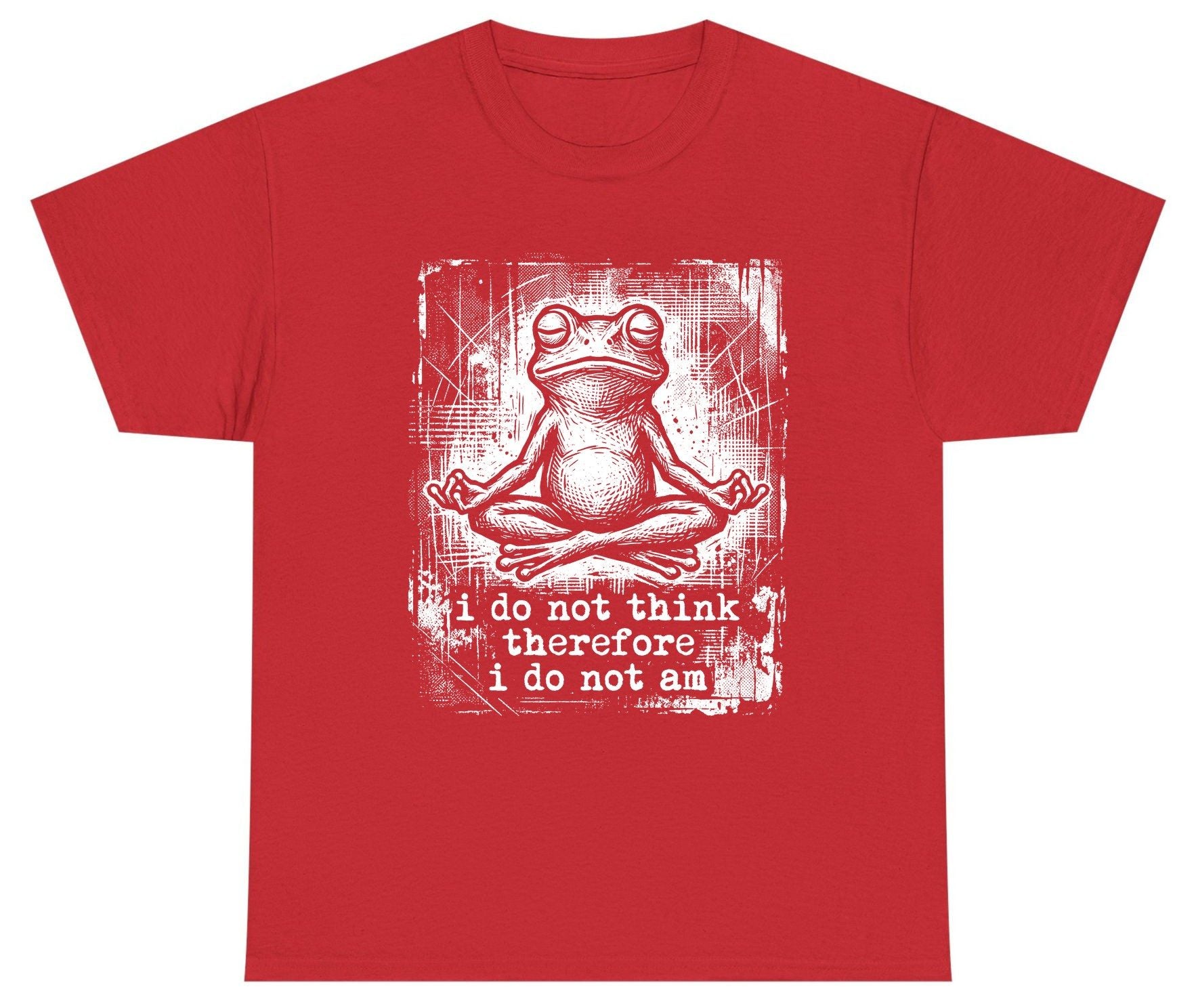 I Do Not Think Therefore I Do Not Am meditating frog Youth T-Shirt Red product mockup