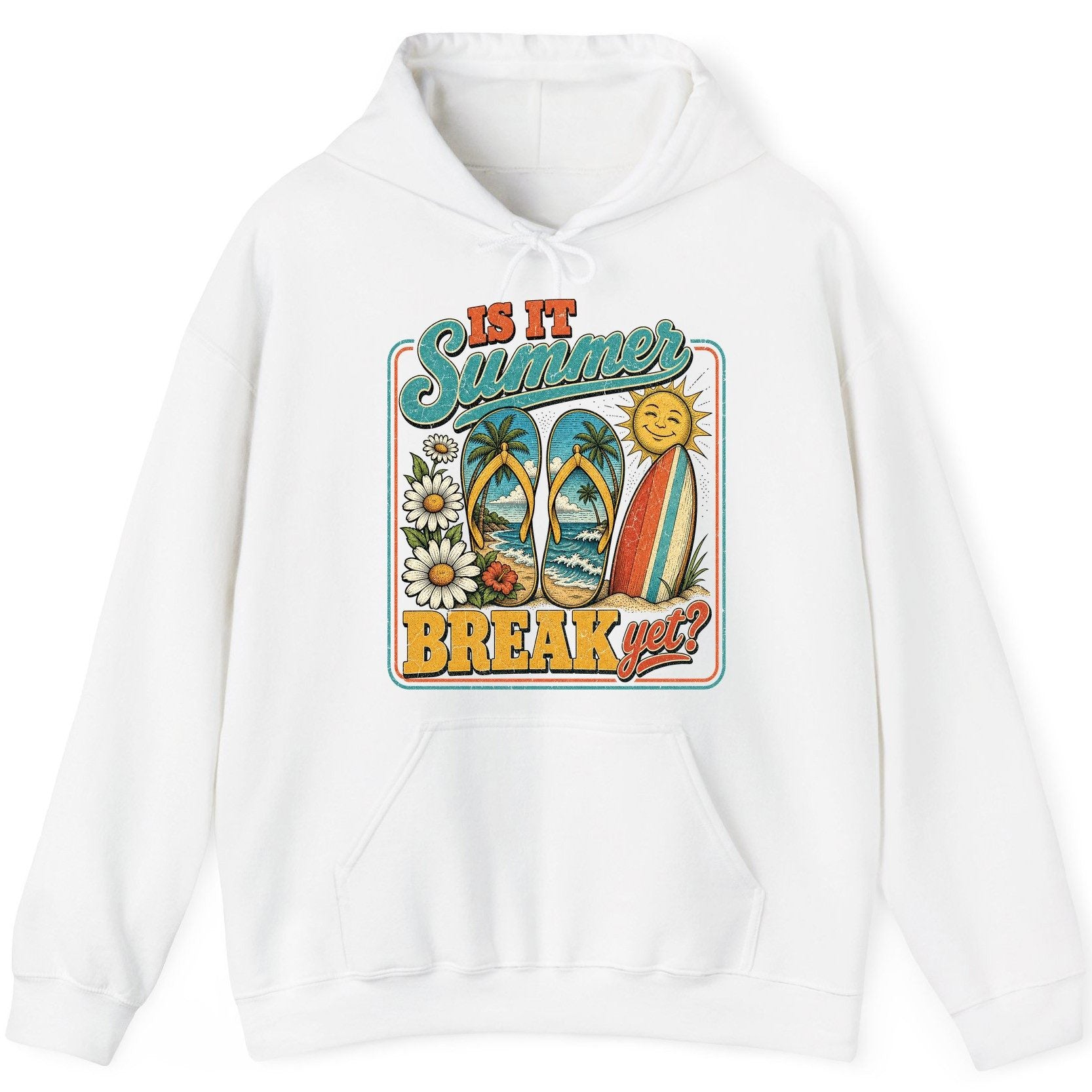 Is It Summer Break Yet Retro Vacation Hoodie - product mockup - White