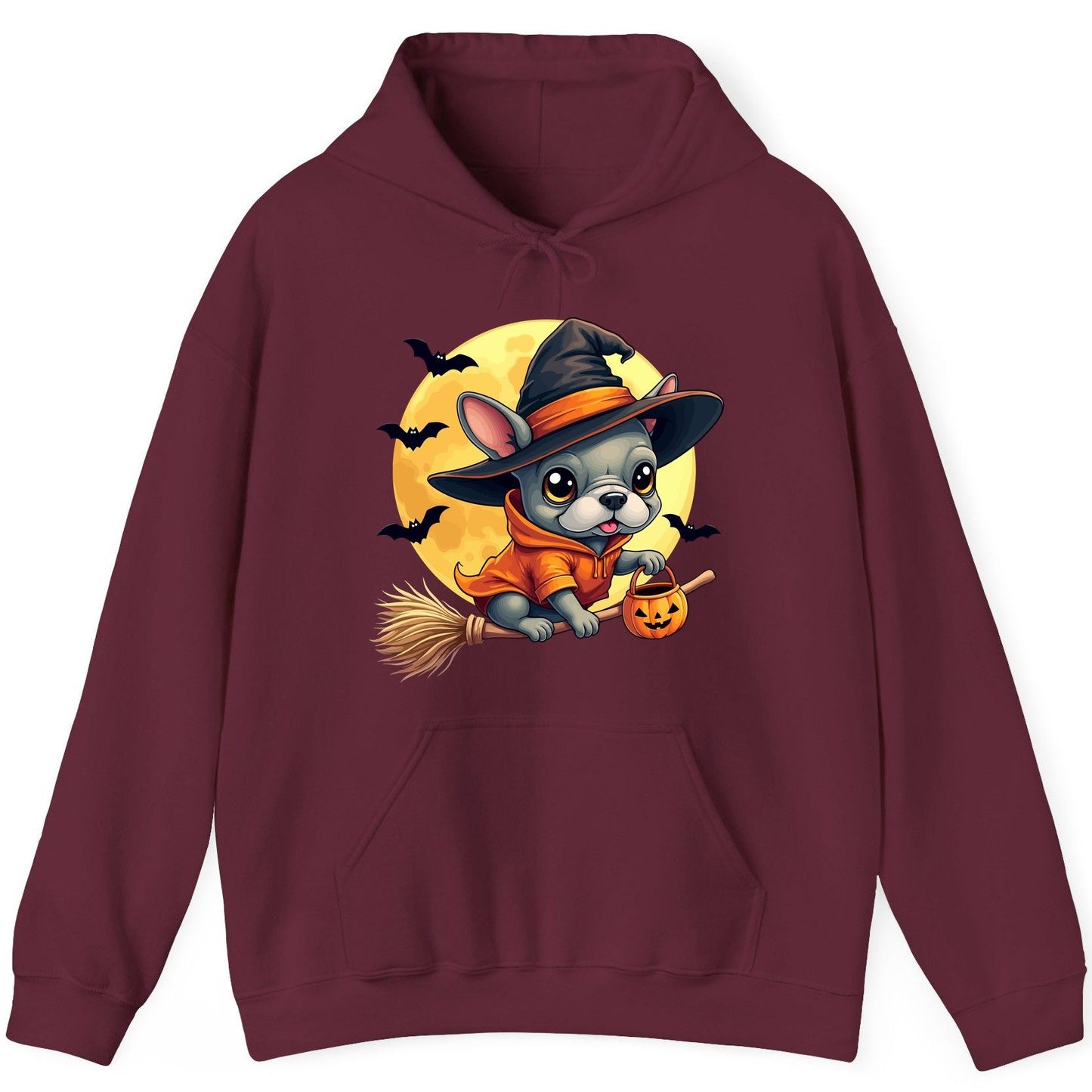 Cute Witch French Bulldog french bulldog Hoodie Maroon product mockup