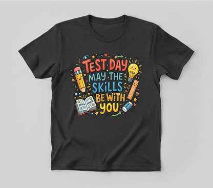 Test Day May The Skills Be With You Funny Teacher Student Gift T-Shirt - Dark Heather
