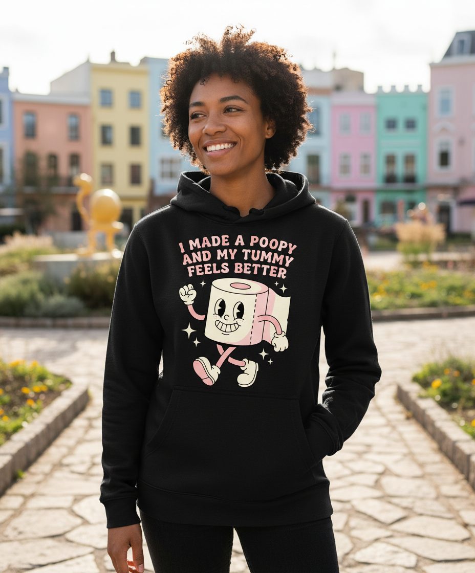 I Made a Poopy and My Tummy Feels Better funny toilet paper Hoodie Black lifestyle mockup