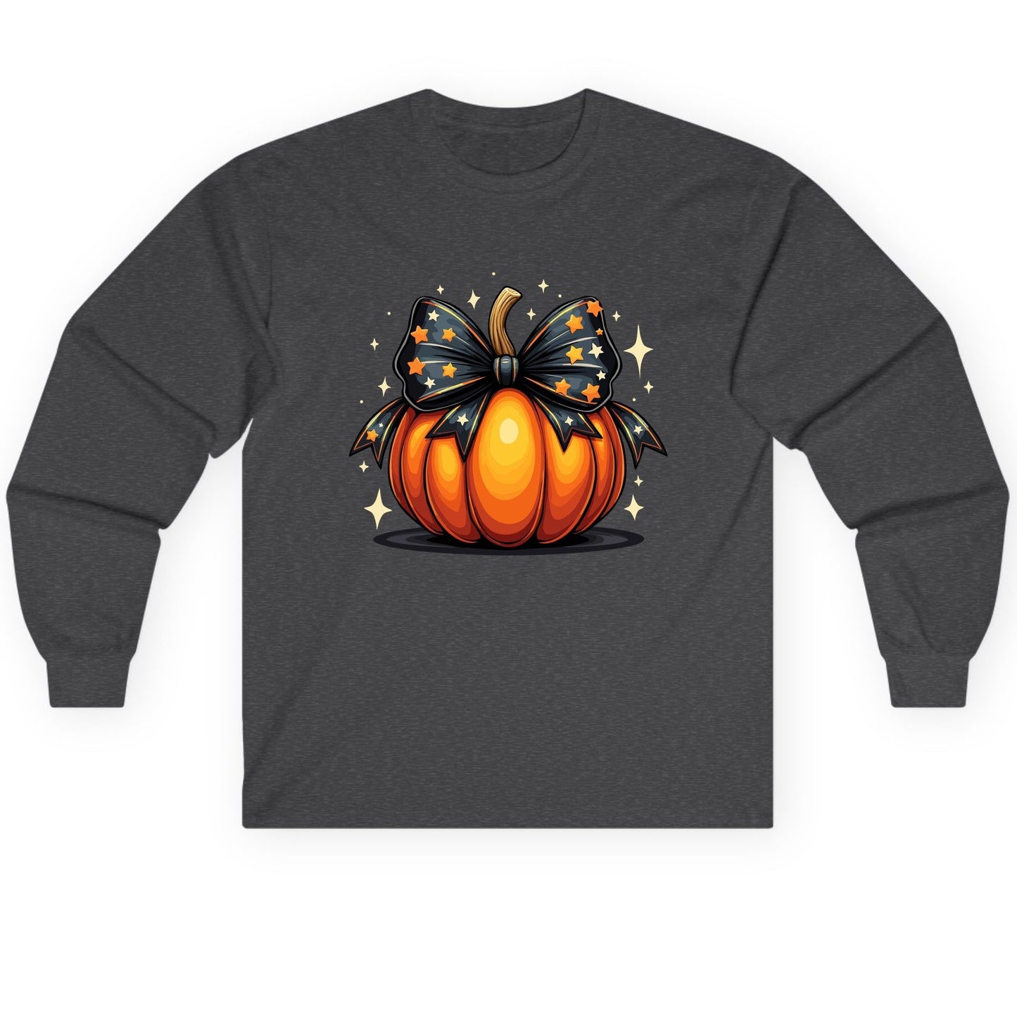 Starry Bow Pumpkin Halloween pumpkin Long Sleeve Tee Dark Heather product mockup