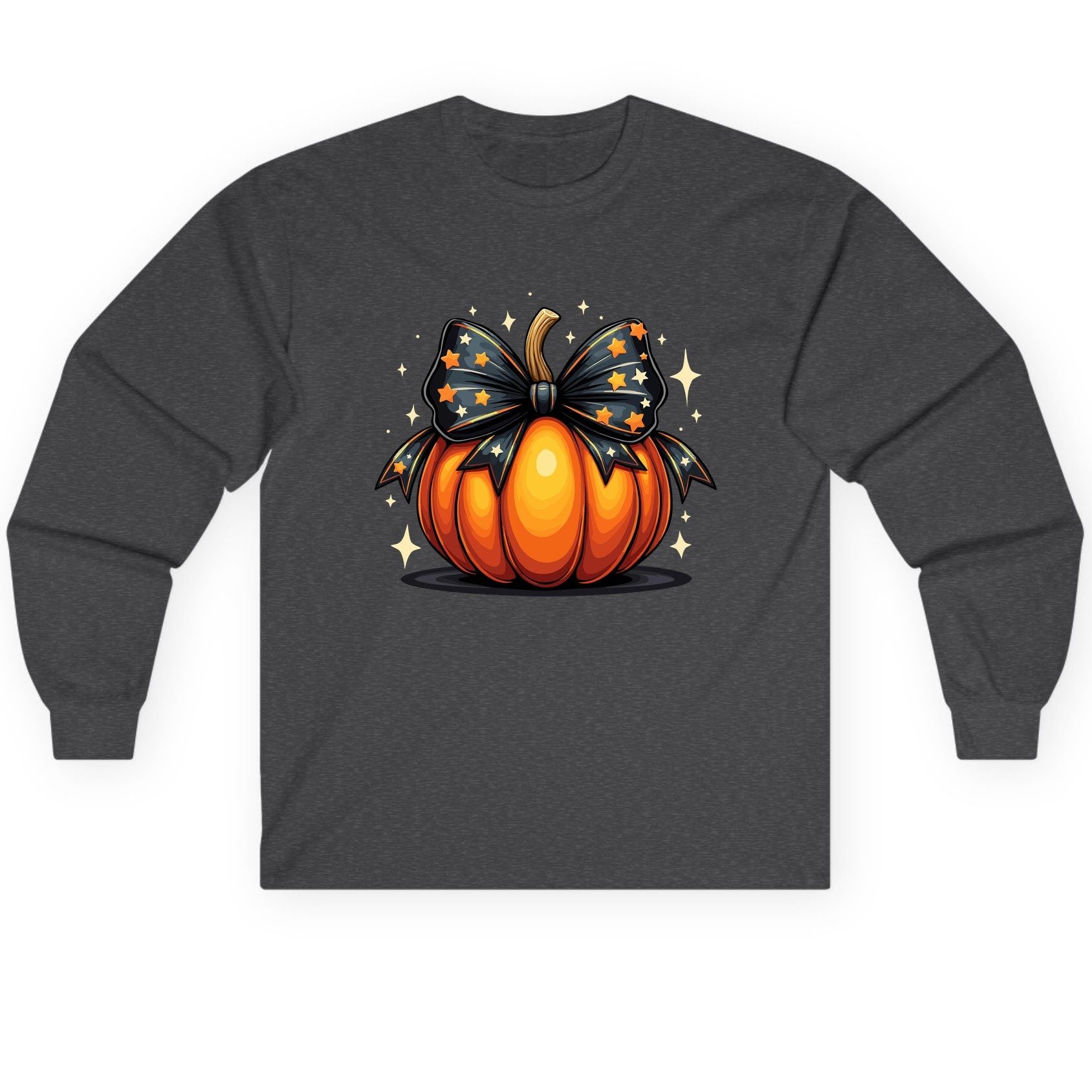 Starry Bow Pumpkin Halloween pumpkin Long Sleeve Tee Dark Heather product mockup