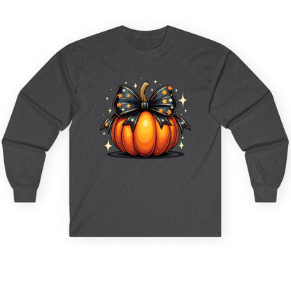 Starry Bow Pumpkin Halloween pumpkin Long Sleeve Tee Dark Heather product mockup