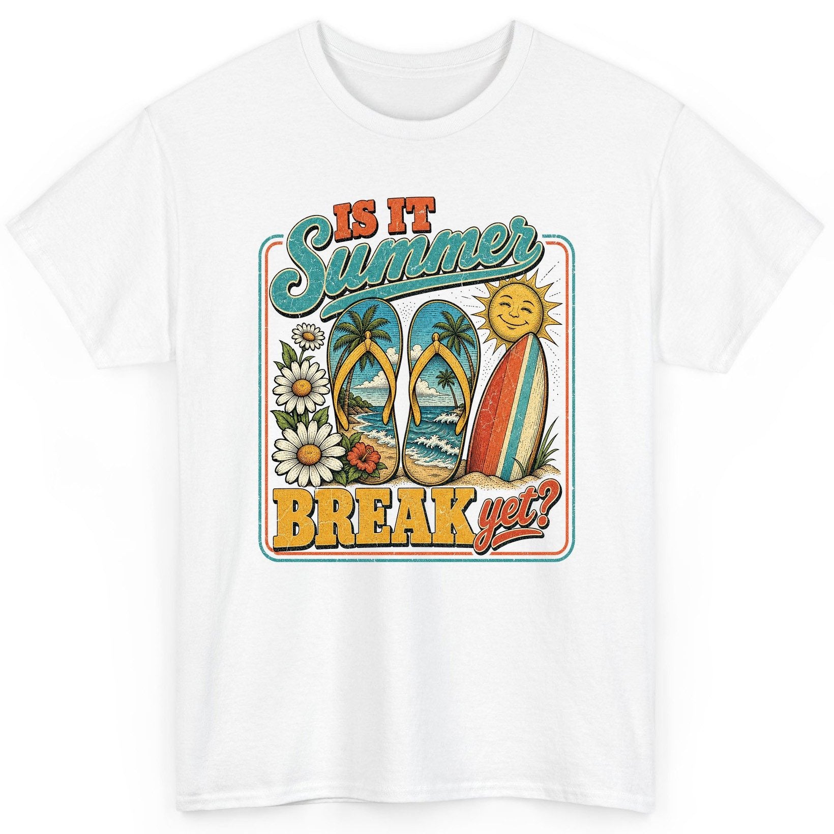 Is It Summer Break Yet Retro Vacation T-Shirt - product mockup - White