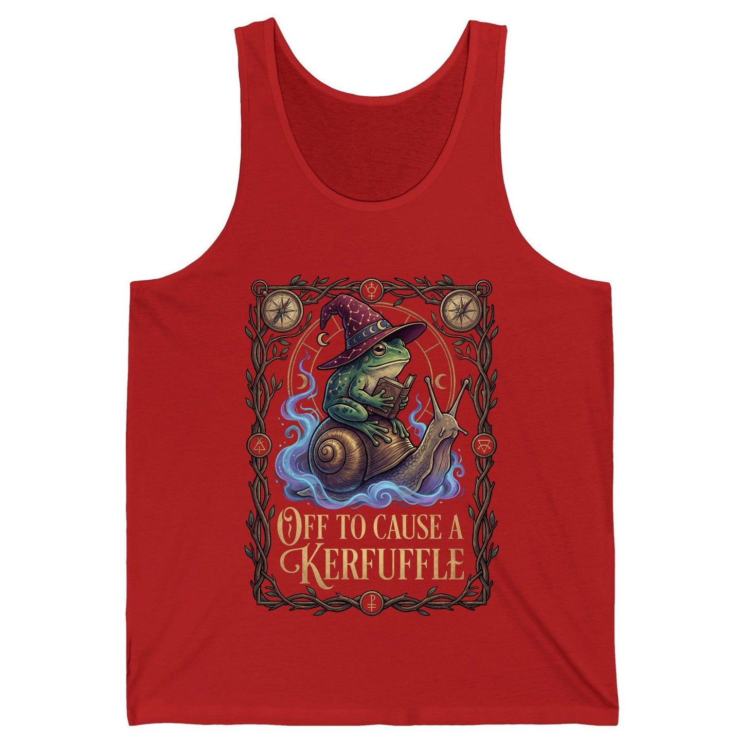 Off to Cause a Kerfuffle frog wizard Tank Top Red product mockup