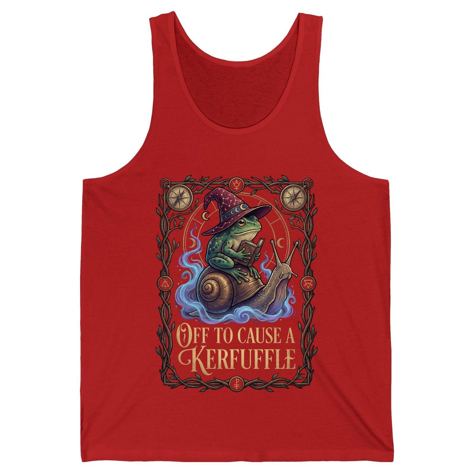 Off to Cause a Kerfuffle frog wizard Tank Top Red product mockup