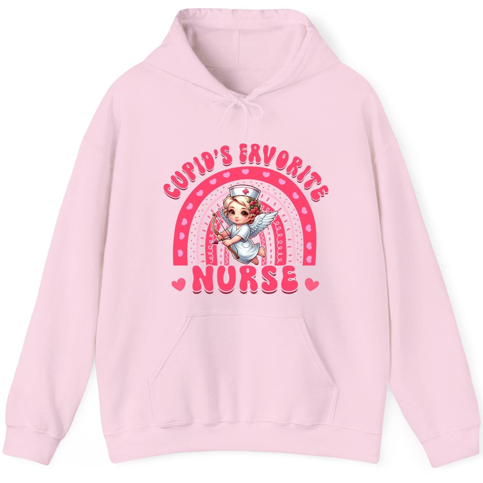 Cupid's Favorite Nurse nurse Hoodie Light Pink product mockup