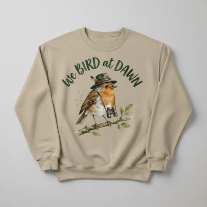 Watercolor Robin Birdwatcher with Hat and Binoculars Sweatshirt - product mockup - Sand