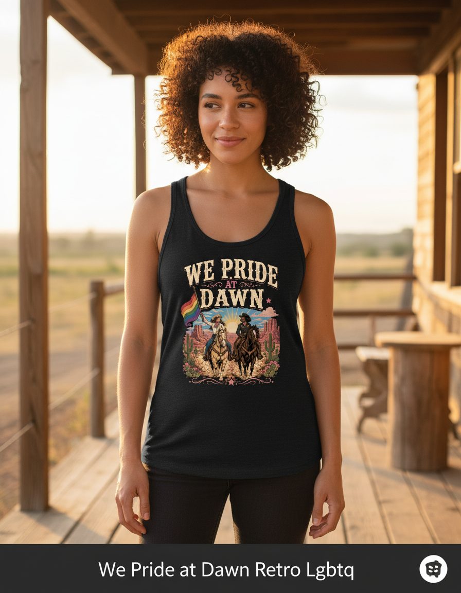 We Pride at Dawn Retro Lgbtq Tank Top - lifestyle model mockup - Black