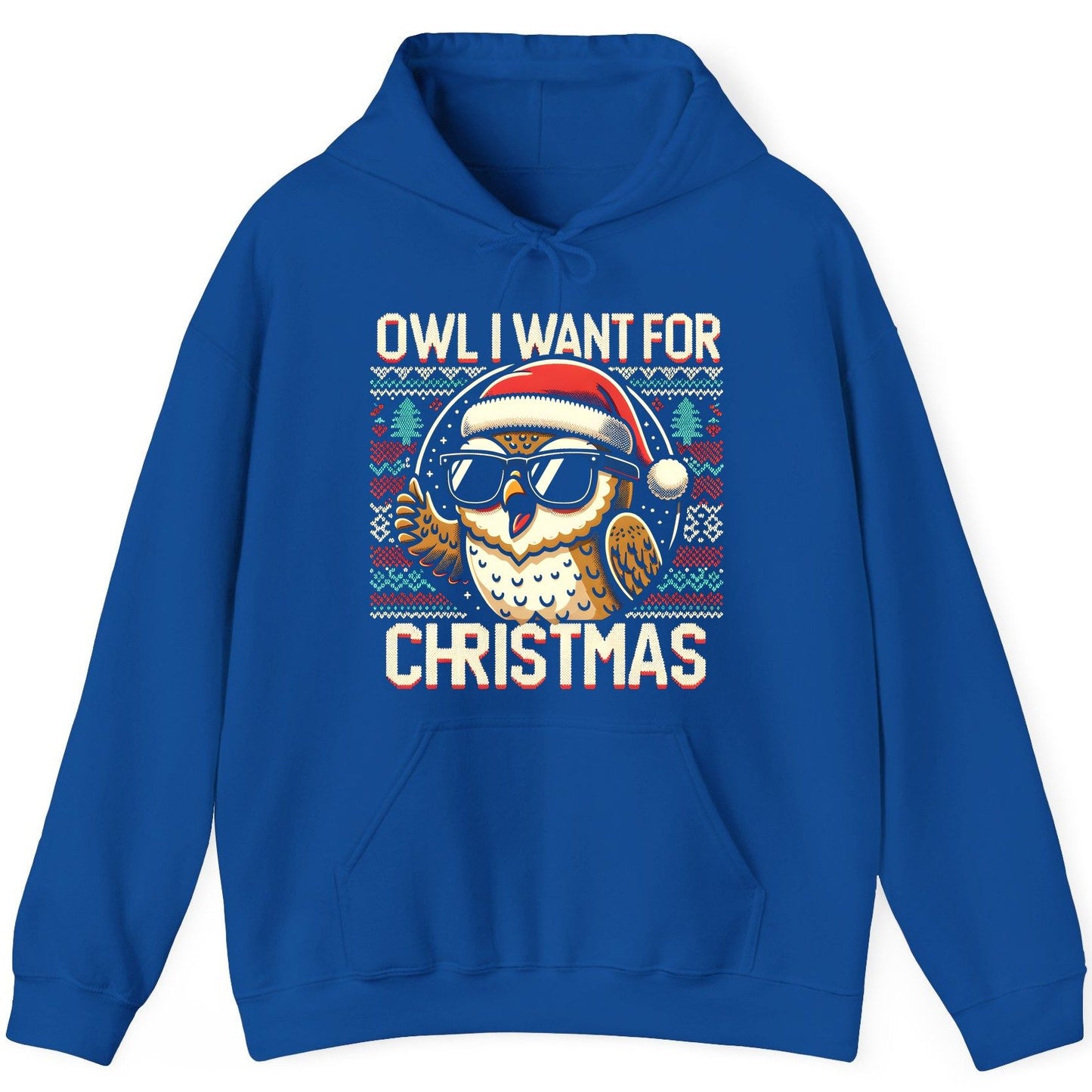 Owl I Want for Christmas Christmas owl Hoodie Royal product mockup