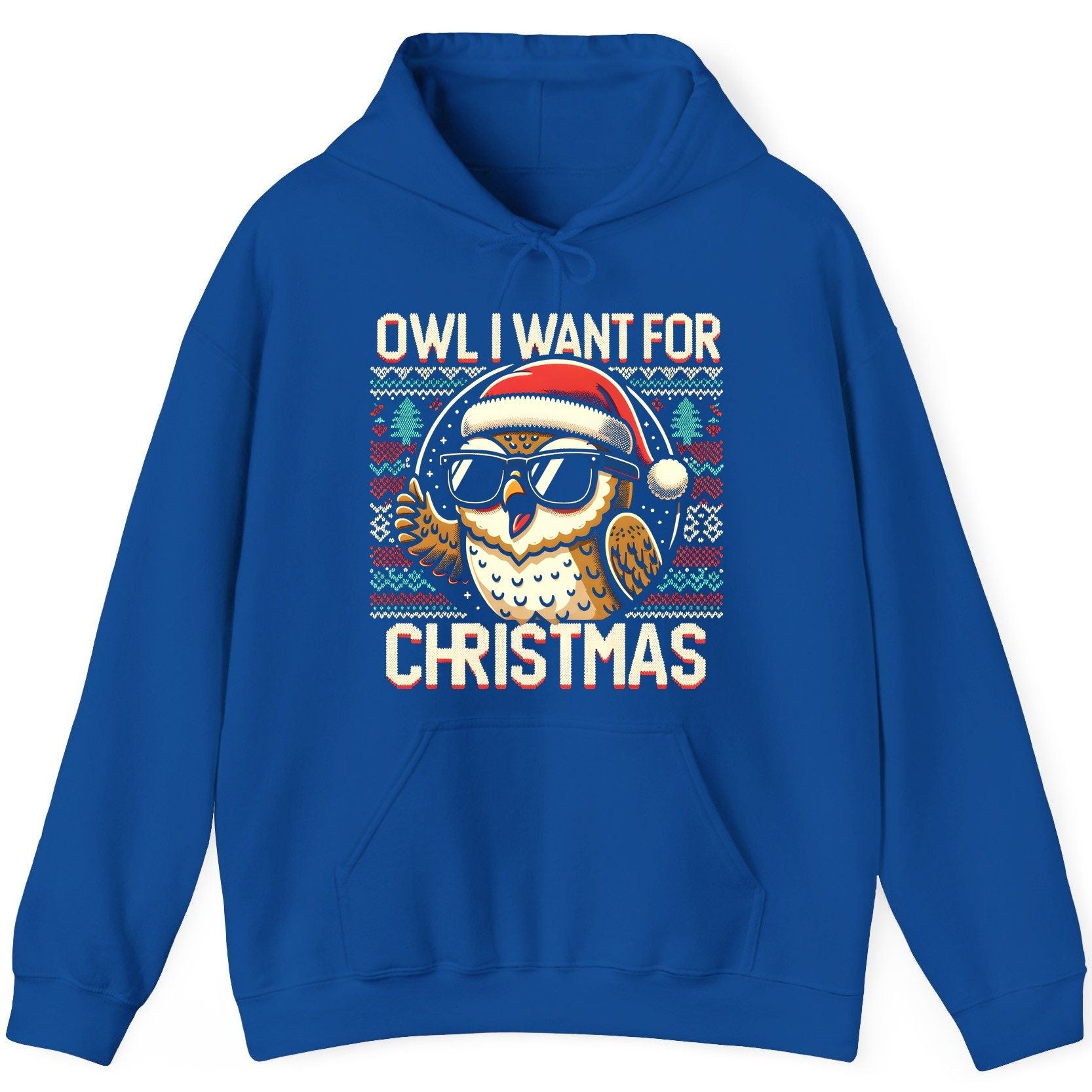 Owl I Want for Christmas Christmas owl Hoodie Royal product mockup