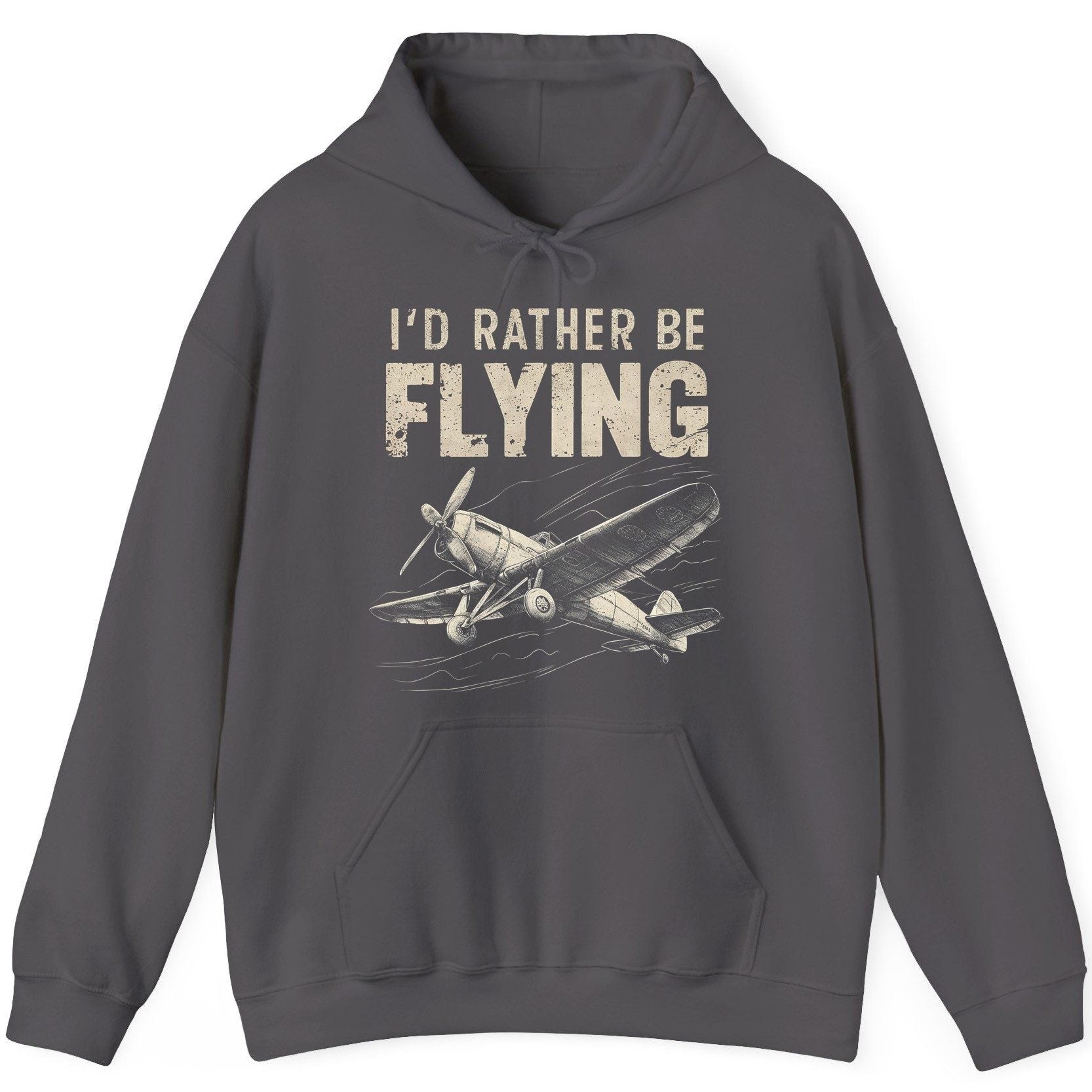 I'd Rather Be Flying vintage propeller plane Hoodie Charcoal product mockup