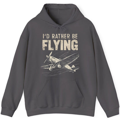 I'd Rather Be Flying vintage propeller plane Hoodie Charcoal product mockup