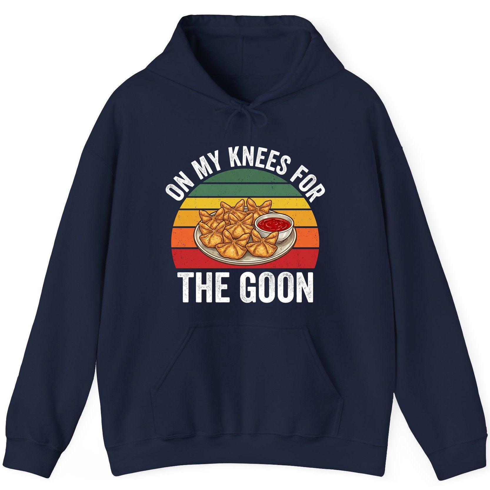 On My Knees for the Goon crab rangoon Hoodie Navy product mockup
