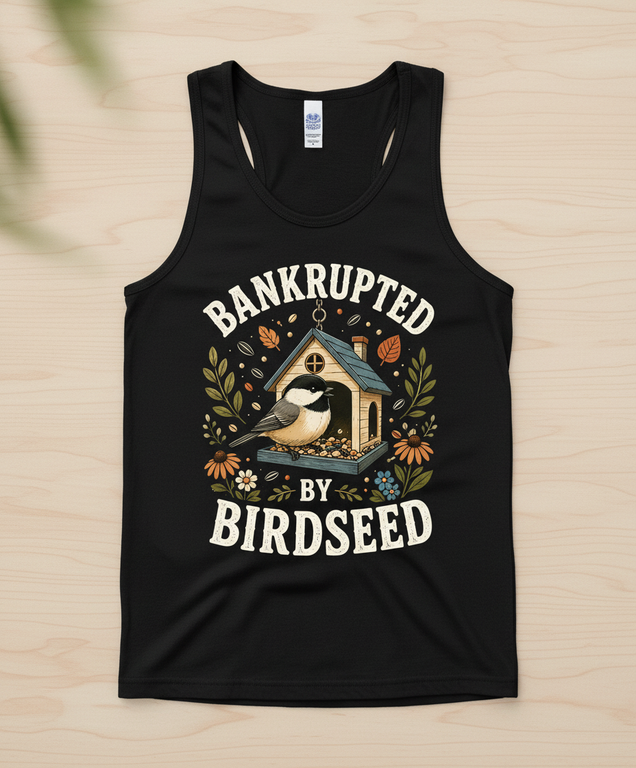 Bankrupted By Birdseed Funny Tank Top - product mockup - Black