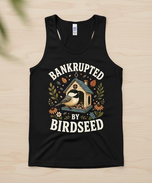 Bankrupted By Birdseed Funny Tank Top - product mockup - Black