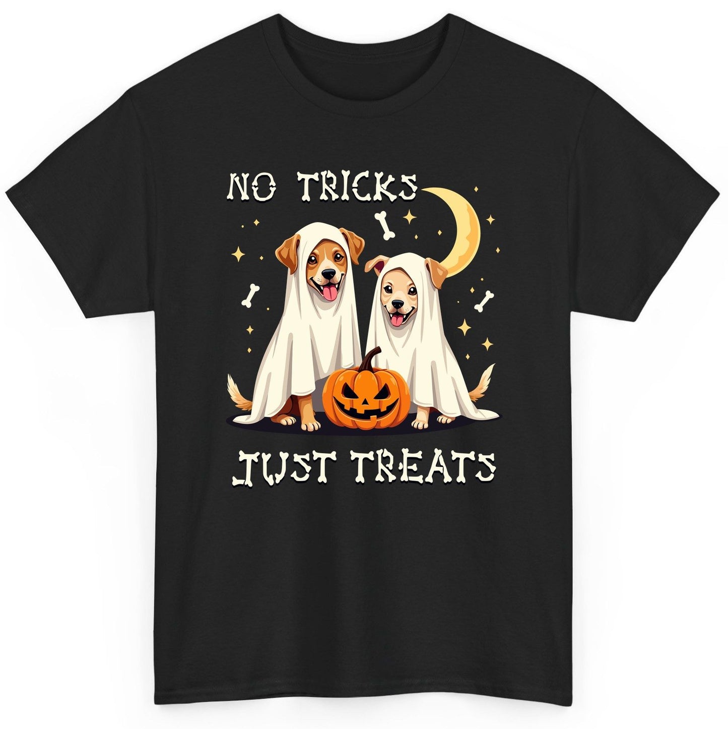 No Tricks Just Treats Halloween dogs T-Shirt Black product mockup
