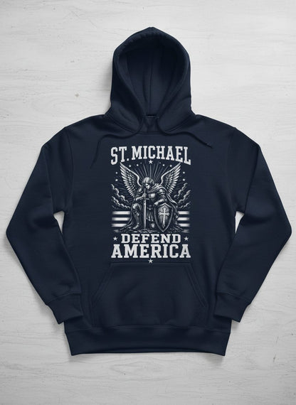 St Michael Defend America Patriotic Christian Hoodie - product mockup - Navy