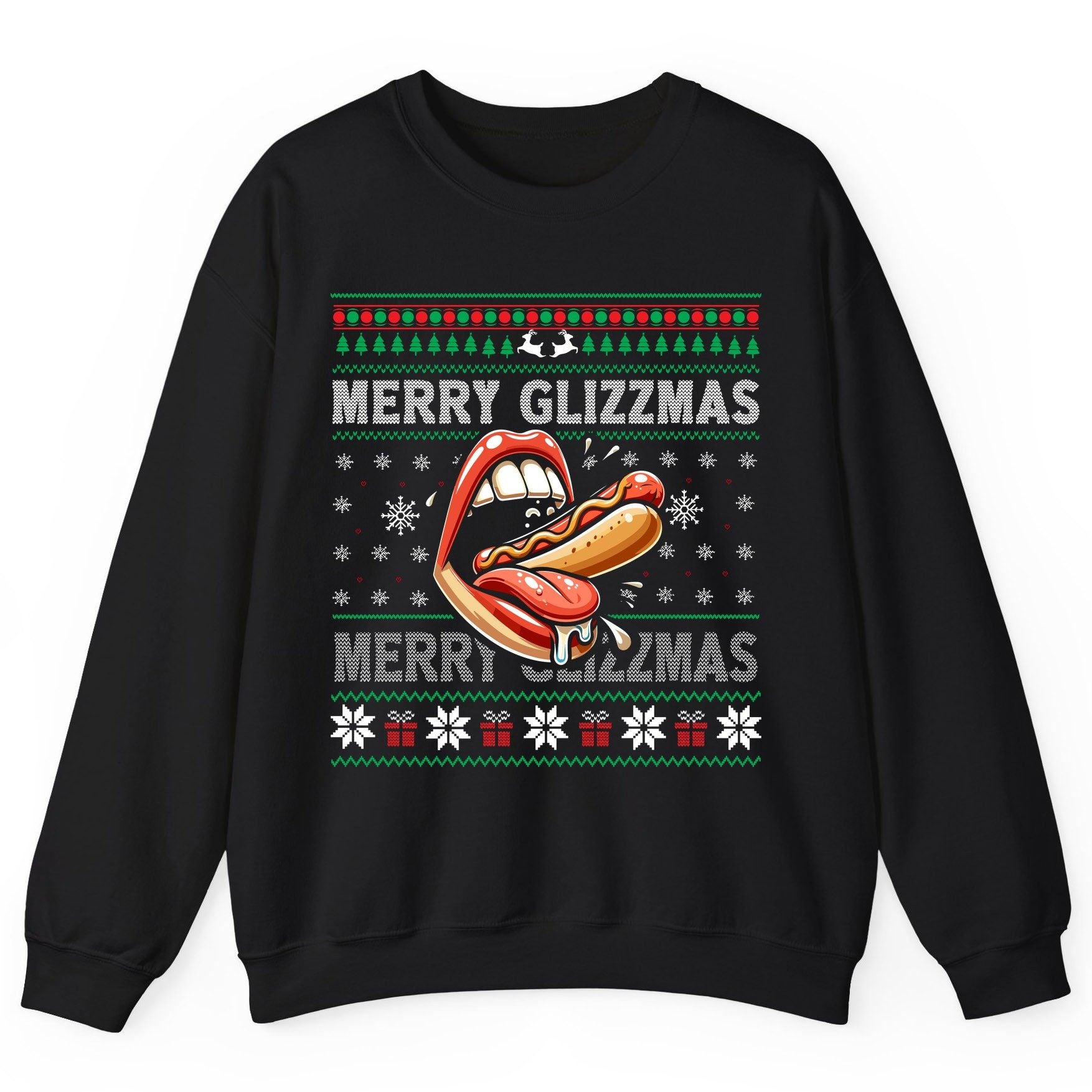 Merry Glizzzmas hot dog Sweatshirt Black product mockup