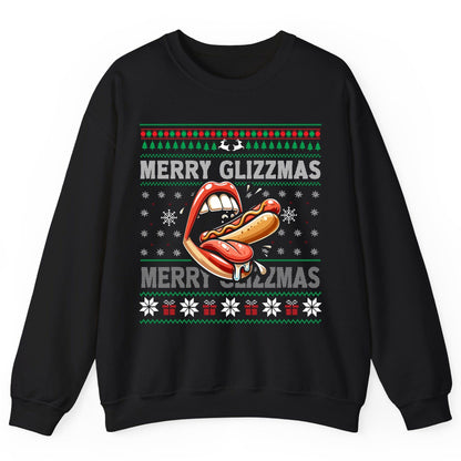 Merry Glizzzmas hot dog Sweatshirt Black product mockup