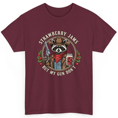 Strawberry Jams but My Gun Don't cowboy raccoon T-Shirt Maroon product mockup